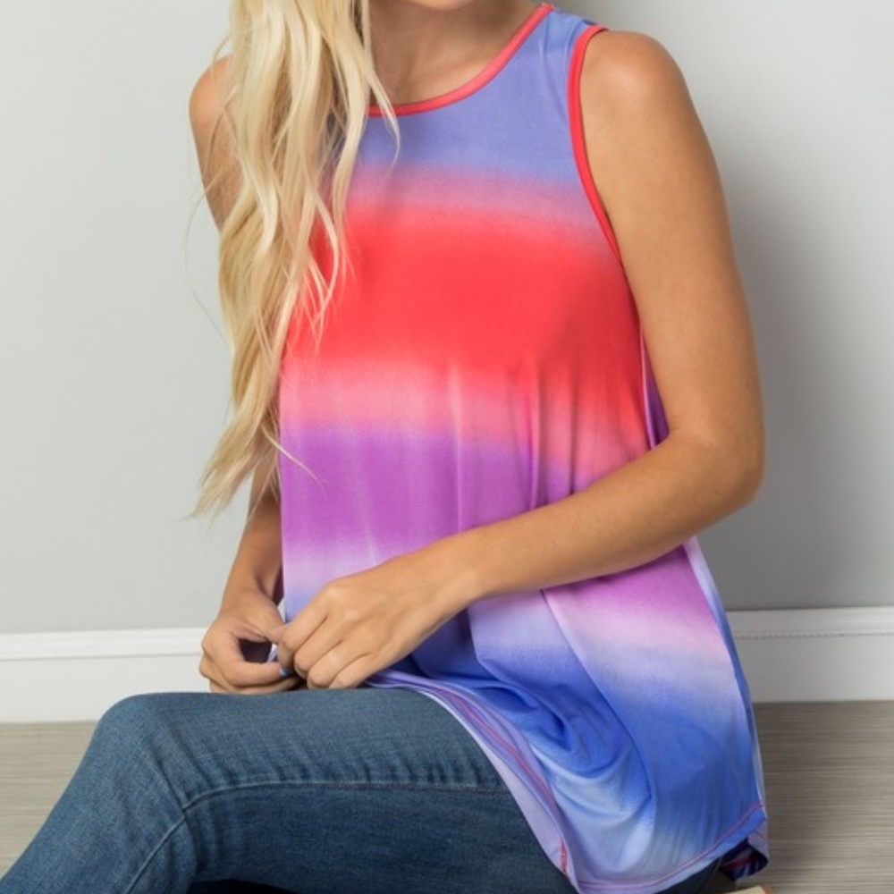 Heimish Plus Size Coral Blue Sunset Ombre Sleeveless Tunic Top